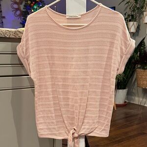 Pink Knit Women's Top with Decorative Knot Tie on Bottom